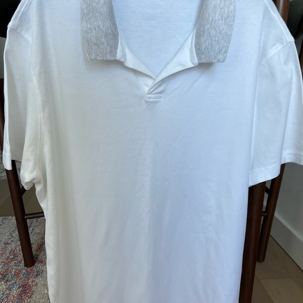 Saks Fifth Avenue White and Gray Polo Shirt